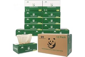 QingYa Unbleached Bamboo Facial Tissues - 12 Boxes of 100% Natural, Hypoallergenic, 134 Sheets per Box, FSC Certified, Eco - Friendly, Ultra - Soft & Gentle for Everyday Home and Office Use