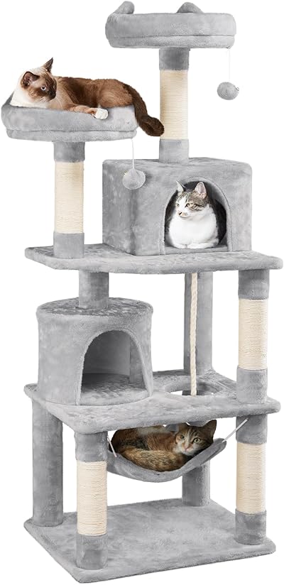 Yaheetech 158cm Multi-Level Cat Tree Tower with Condos Perches Hammock