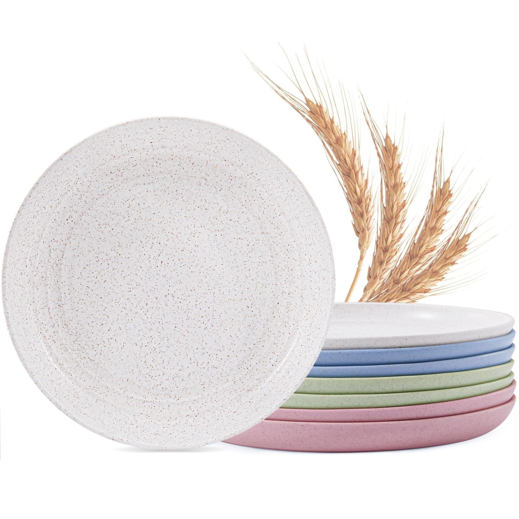 Photo 1 of MISS BIG Wheat Straw Plates 8 inches,Plastic Plates Reusable Set of 8,Dinner Plates for Kids&Adults,Dishwasher & Microwave Safe,Eco-Friendly,BPA Free with 4 Colors