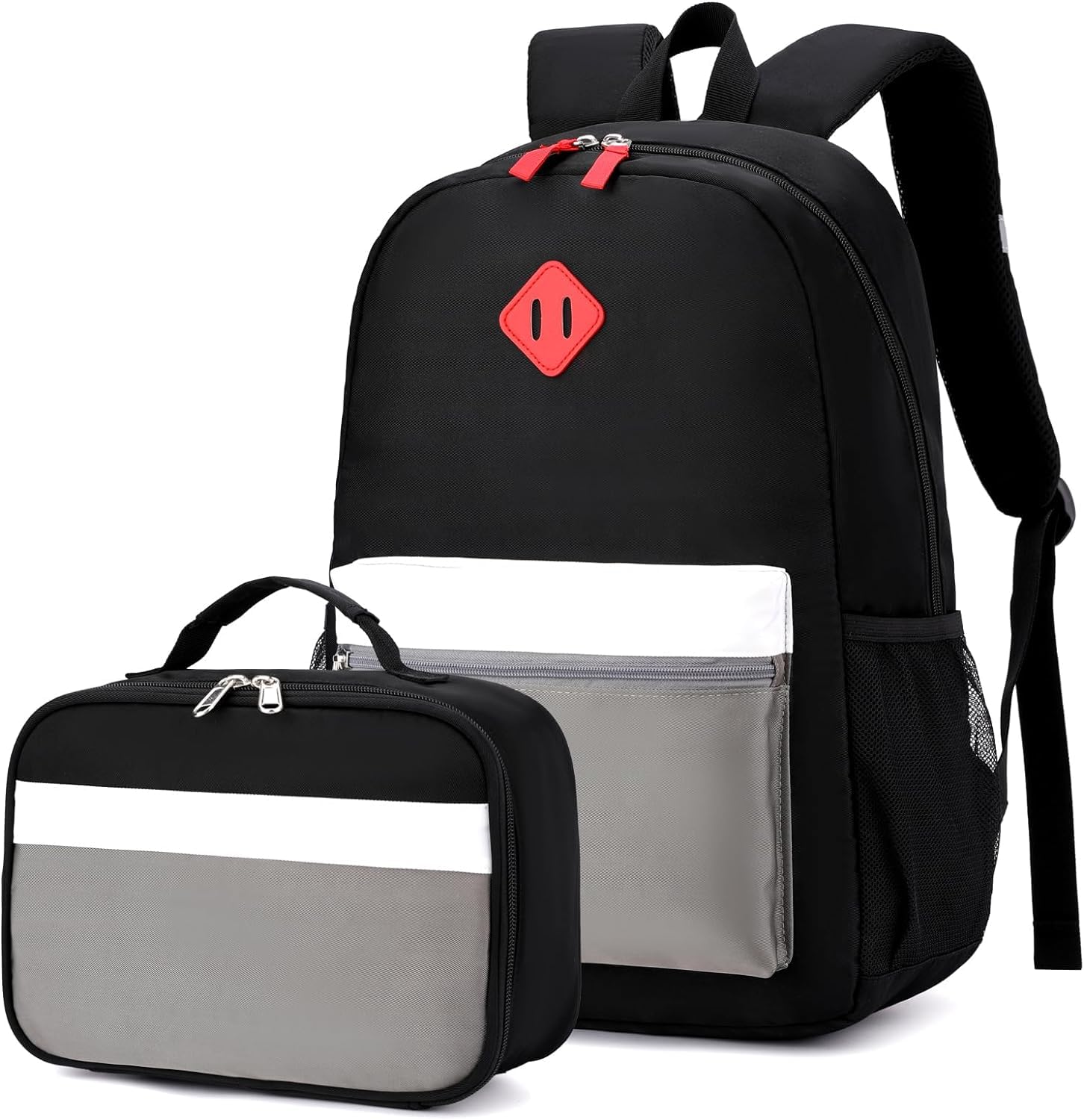 Photo 1 of Yvechus Kids Backpack Lunch Box Set Elementary School Backpacks 5-9 Years for Boys and Girls with Chest Buckle (Set Black Grey, Large-17 H)