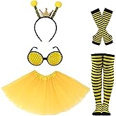 YMO Bee Costume Accessories Set for Women Queen Bee Antenna Headband Tutus Skirt Glasses High Socks for Halloween Cosplay Themed Party