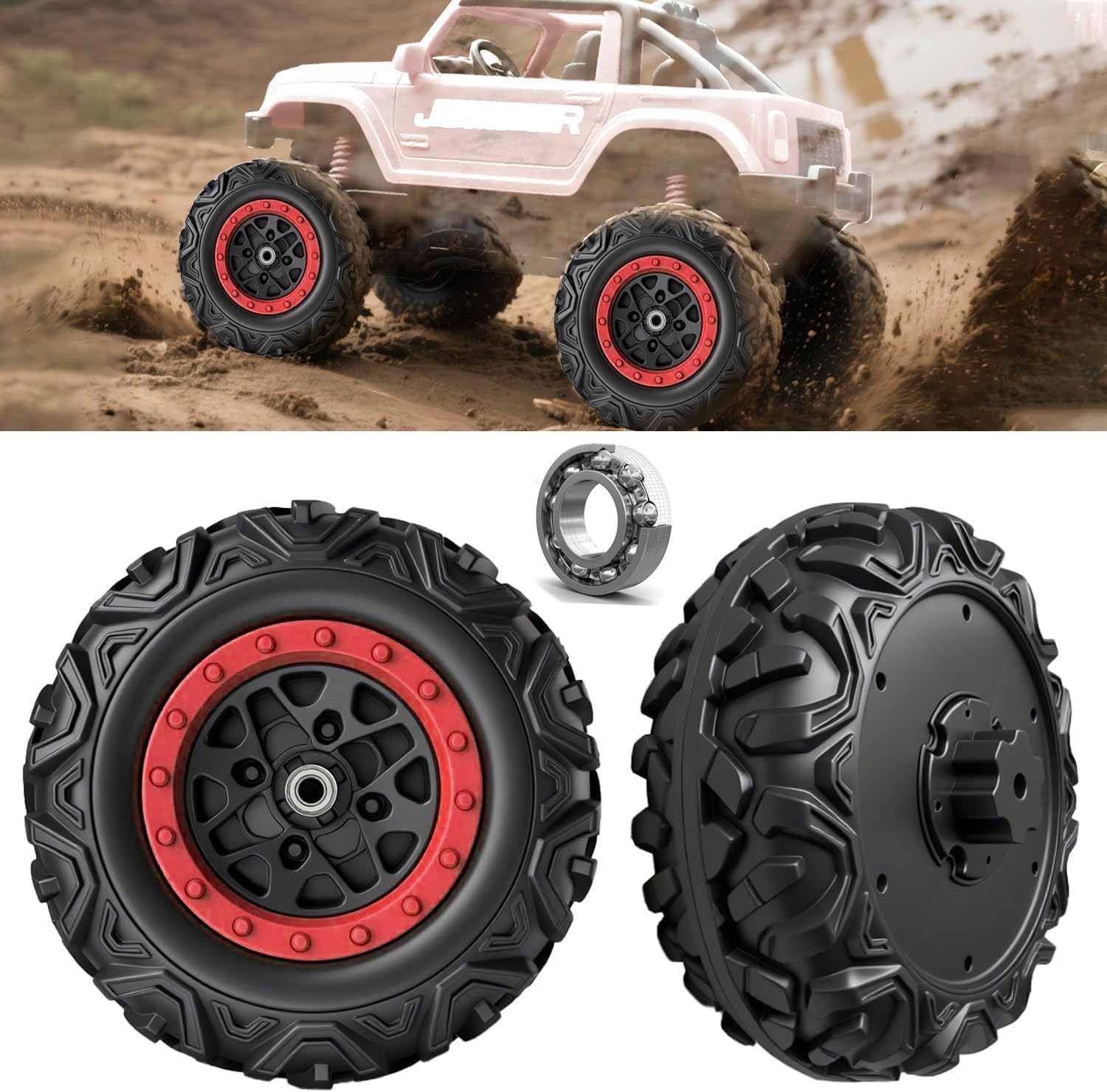 View 1 of 2 Pack 30CM/11.8'' PU Solid EVA Foam Tire for Power Wheels,1.2CM/0.47in Aperture Front/Rear Gator Alligator Wheel for SUV/UTV/ATV Ride On Car Replacement Tires Upgrade,Free Coupler (11.8in tires)