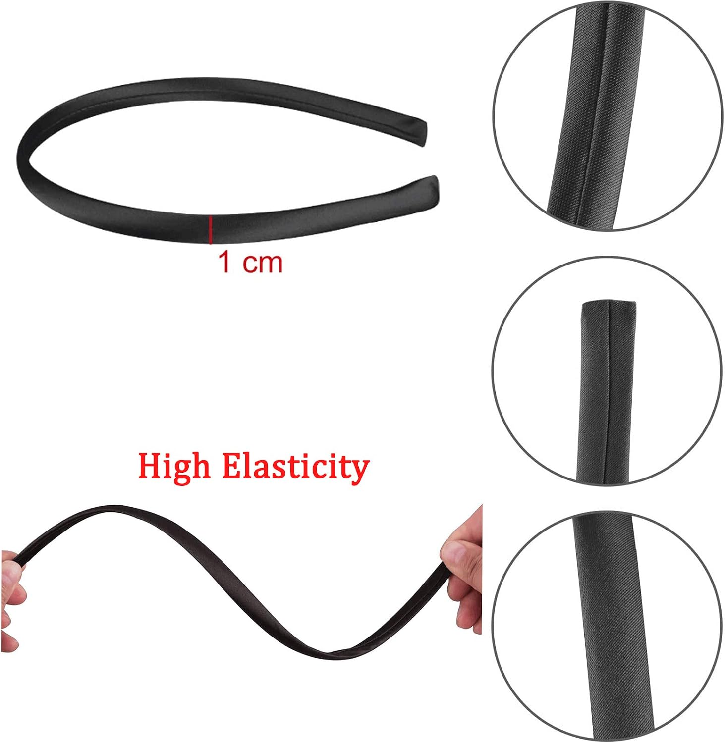 Candygirl 20 Pieces 1cm Satin Headbands for Girls Alice Band Girls DIY Black Ribbon Covered Hairbands for Girl - Image 3