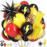 Red Black Yellow Balloons, 12 Inch Lightning Hero Themed Party Decorations | Includes Lightning &amp; Star Foil Balloons, Decorations For Boys Birthday, Baby Shower And Graduation Celebrations