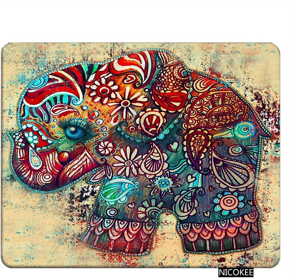 NICOKEE Elephant Rectangle Gaming Mousepad Elephant Ethnic Tribal Brown Boho Bohemian Celestial Mouse Pad Mouse Mat for Computer Desk Laptop Office 9.5 X 7.9 Inch Non-Slip Rubber