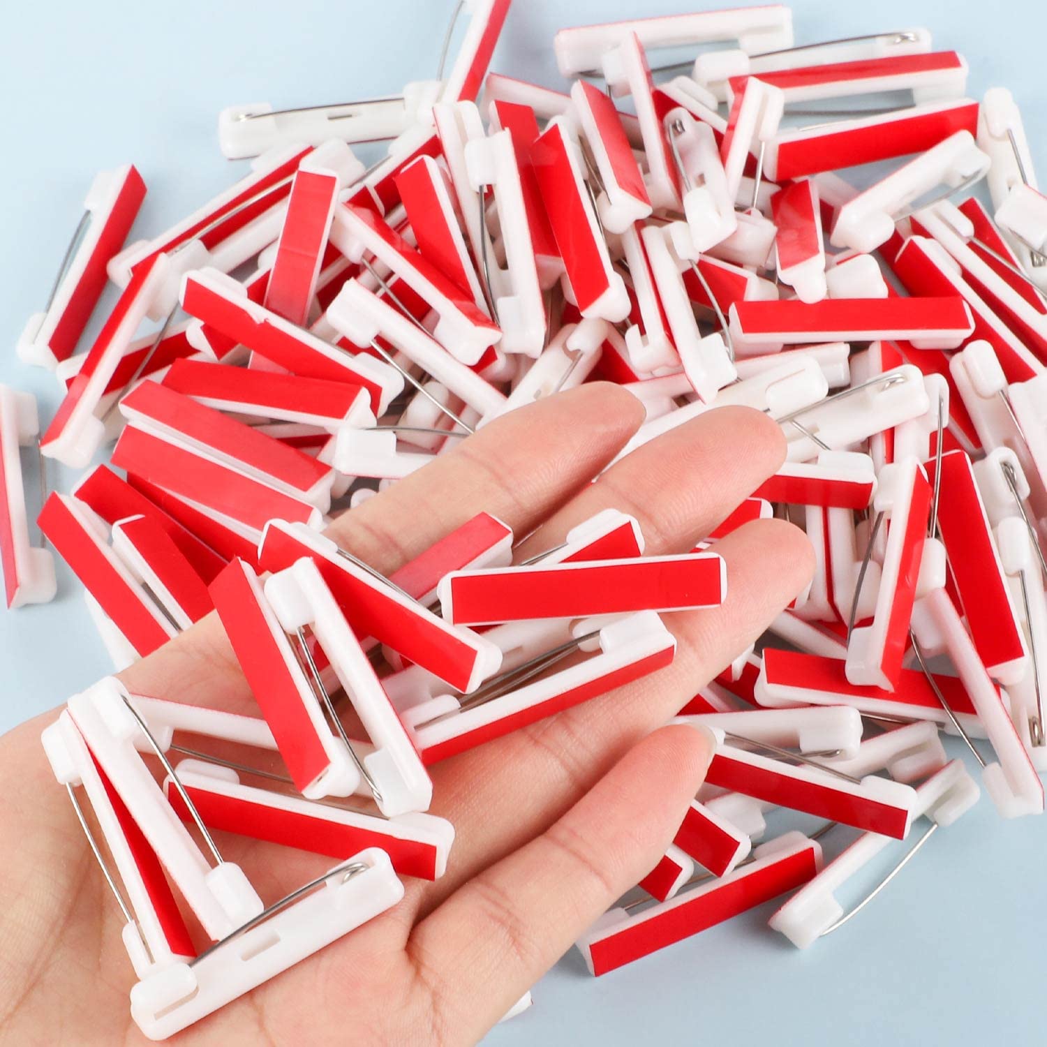Pengxiaomei 100pcs White Plastic Basic Safety Bar Pins, 1.46 Inch, Adhesive Name Tag Pins for ID Badges
