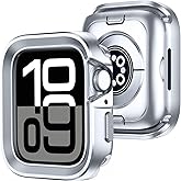 Amizee 2 in 1 Metal Rugged Case Compatible with Apple Watch Series 11/10 46mm, Aluminum Shockproof Protective Bumper Cover for iWatch 46mm, Silver