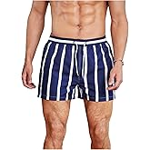 SweatyRocks Men's Striped Swim Trunks Drawstring High Waisted Quick Dry Swim Shorts with Mesh Lining and Pocket