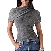 Floerns Women's Dolman Sleeve Knitted Sweater Asymmetrical Neck Pullover Tops