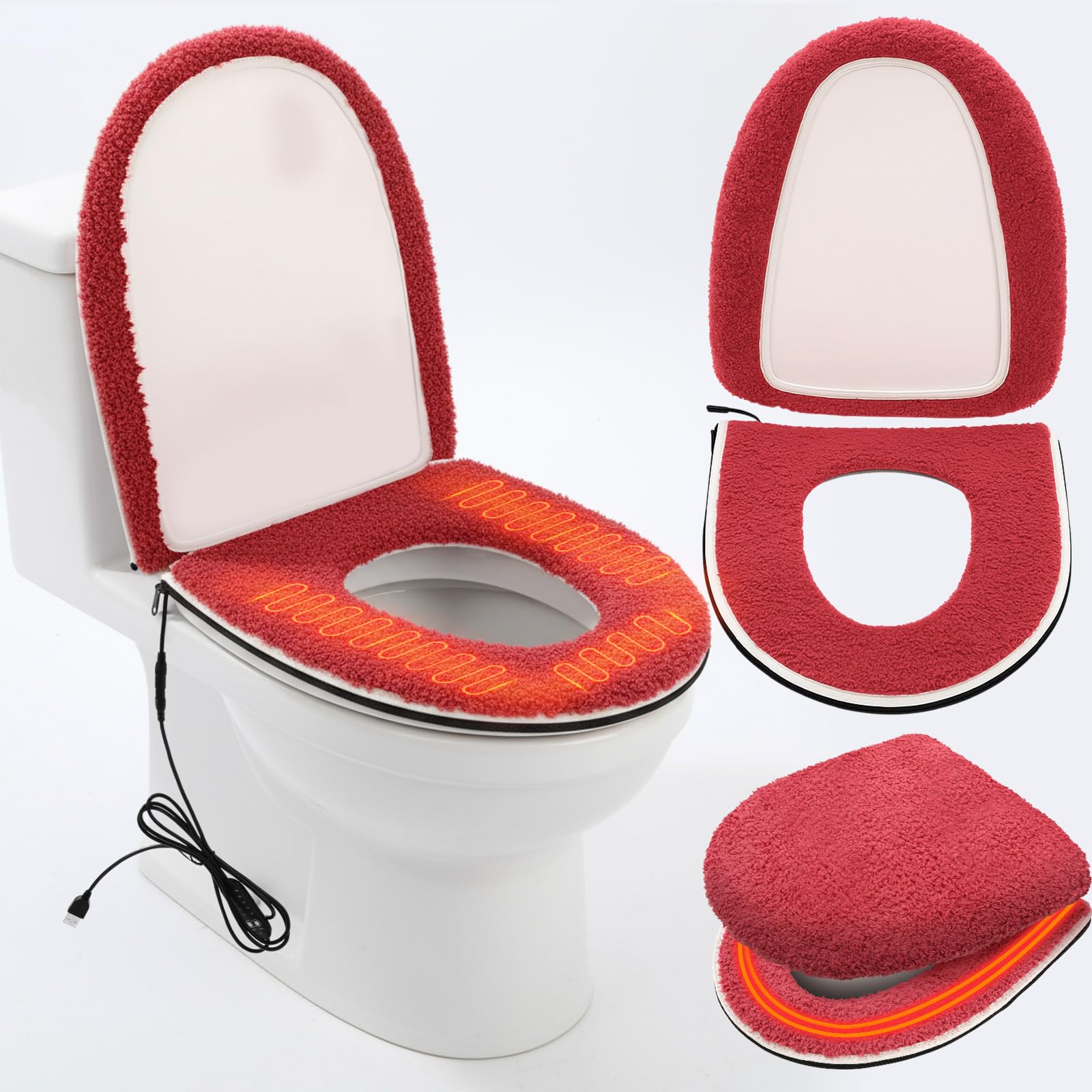 Photo 1 of ***HEAVILY USED***

Hahafelt Heated Toilet Seat Cover Set USB Powered Toilet Seat Warmer with Charger 5-Speed Adjustable Temperature and Timing Function Levels with Soft Plush Fabric Easy To Clean and Installation(Pink)