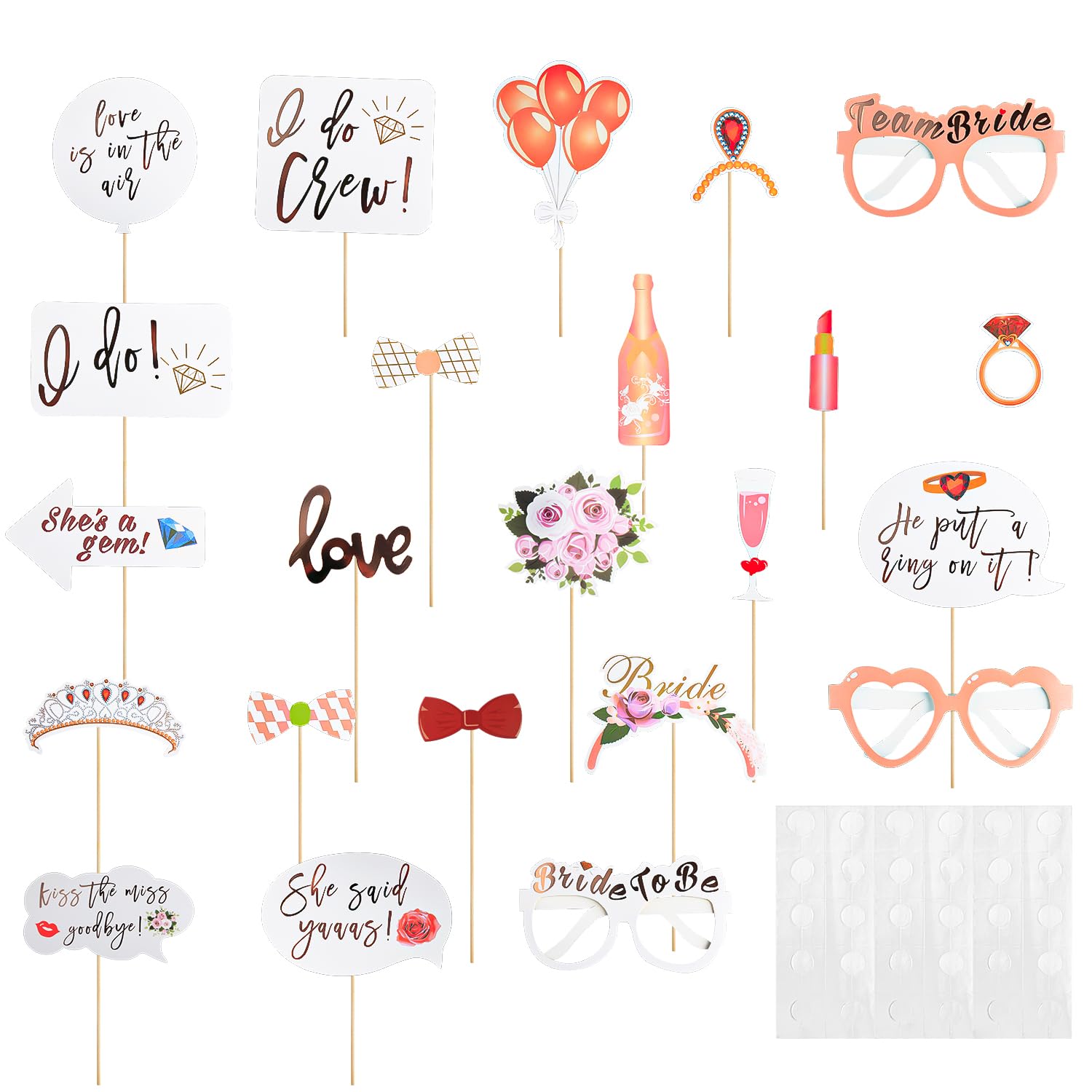 Luckious 23-Piece Bridal Photo Booth Props with Selfie Props for Wedding Party (Rose Gold)