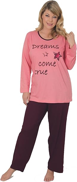 Langer Schlafanzug Fur Damen Pyjama Oberteil Rose Mit Motivdruck Und Mit Langer Hose In Bordeaux 100 Baumwolle Gr 48 50 Amazon De Bekleidung