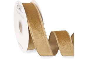 Ribbli Champagne Velvet Wired Ribbon 1.5 Inch Velvet with Satin Christmas Ribbon for Gift Wrapping Christmas Tree Decoration Crafts Wreaths Supplies-Continuous 10 Yards