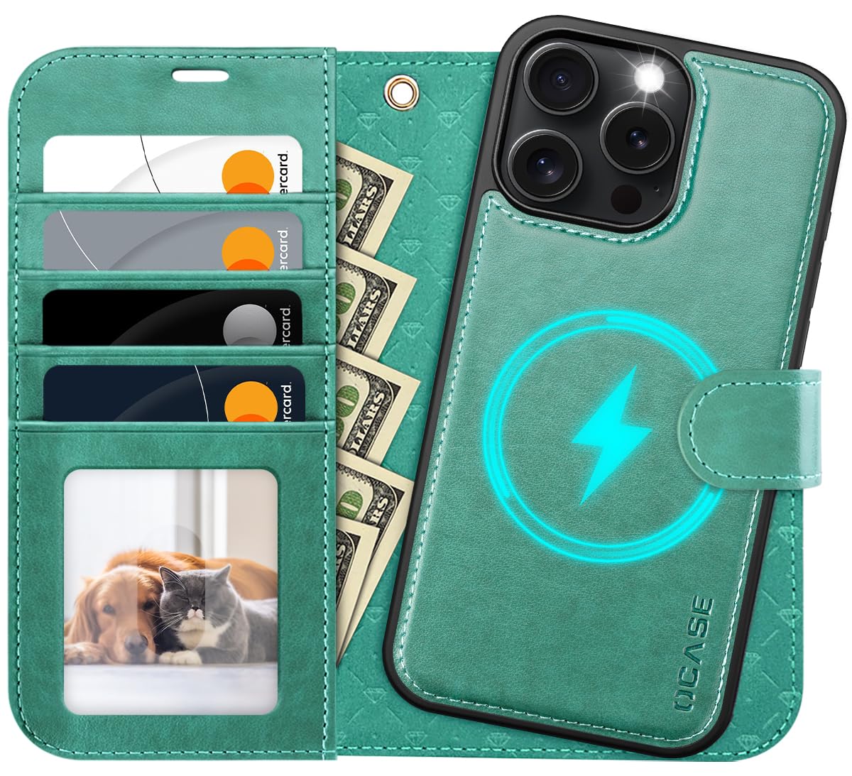 OCASE for iPhone 16 Pro Max Case, Detachable 2 in 1 PU Leather Wallet Case with RFID Blocking, Wireless Charging, Card Holders, Kickstand, Shockproof Removable Phone Cover, Green