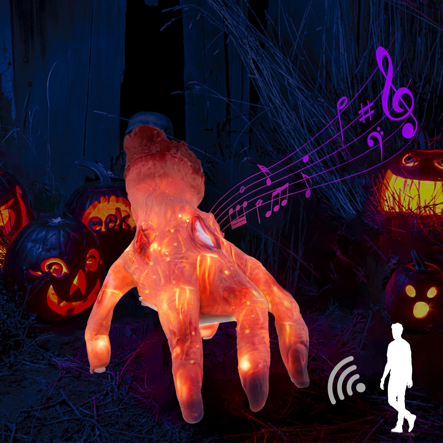 Photo 1 of Green Convenience Halloween Decorations Crawling Hand,Halloween Automatic Crawl with Spooky Music Battery Powered Lifelike Scary Can Glow and Moving Hand for Costume Party Holiday Decorations