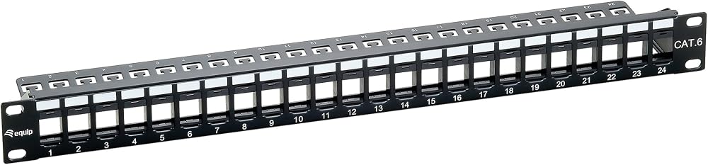 Equip 769224 Cat6 Patch Panel 24 Port Blank Black Grey Keystone Jacks
