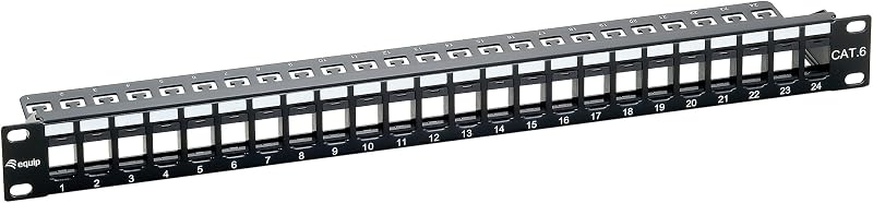 Equip 769224 Cat6 Patch Panel 24 Port Blank Black Grey Keystone Jacks