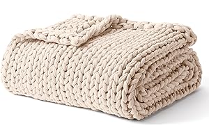 YnM Cooling Weighted Blanket, 100% Cotton Handmade Chunky Knitted Blanket, Weighted Lap, Breathable Heavy Blankets, Machine Washable Throw for Sleep or Home Decor (Cream, 40x50 Inch, 7lbs)