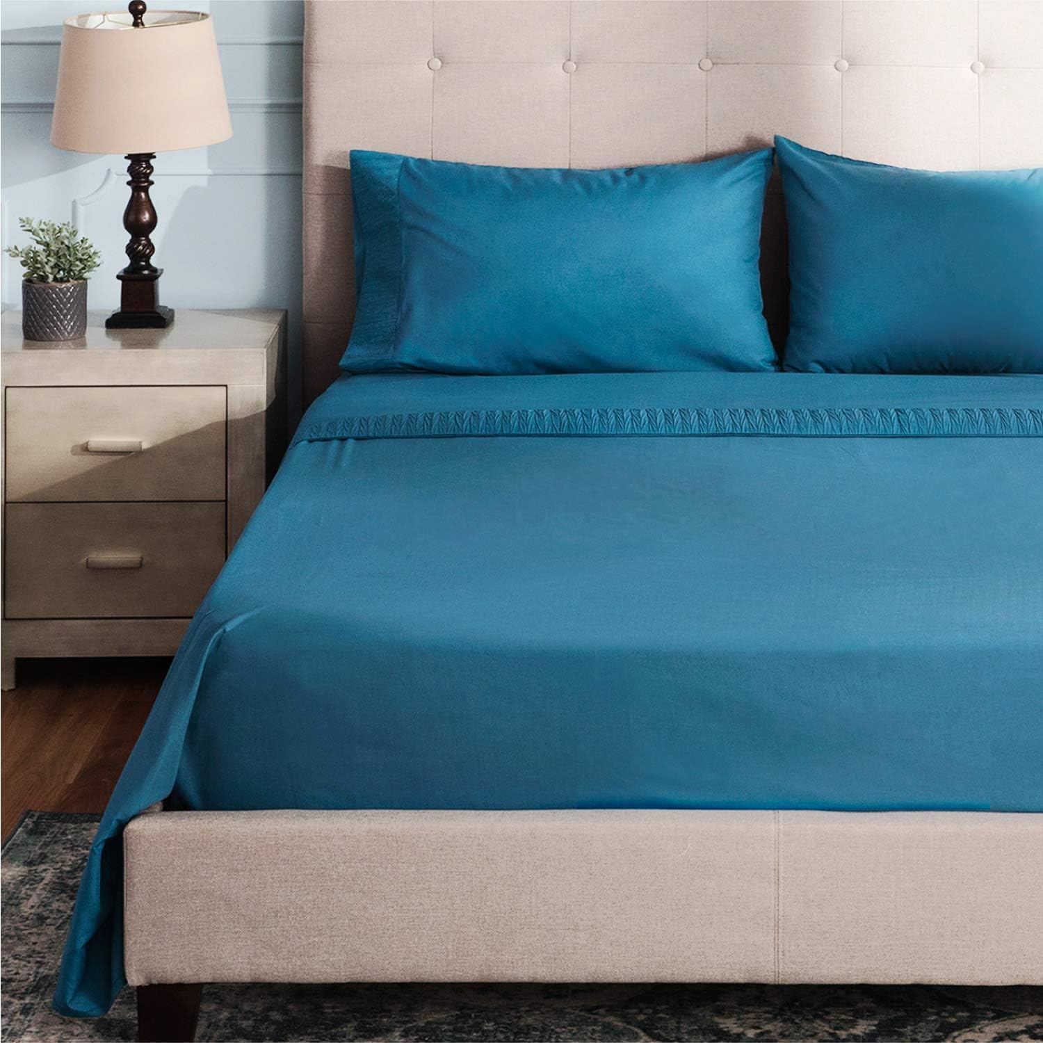 Bedsure Bed Sheet Set - Teal Queen Bed Sheets - Soft Brushed Microfiber, Wrinkle Resistant Bedding Set - 1 Fitted Sheet, 1 Flat Sheet, 2 Pillowcases (Queen, Teal): Home & Kitchen
