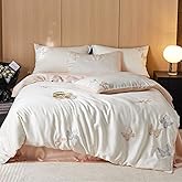 TodaFre Tencel Lyocell Duvet Cover Set Queen Size, Pink Ultra Soft Breathable Silky Duvet Cover for Hot Sleepers - 1 Embroidered Butterfly Duvet Cover 90x90 Inches with Zipper Closure, 2 Pillowcases