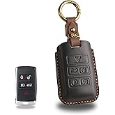 Leather Key Fob Cover with Keychain Compatible with Range Rover Evoque Sport Vogue Velar Defender Discovery 5 (BLACK)