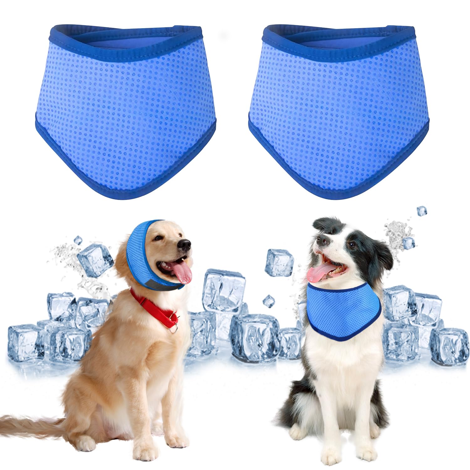 YumSur Dog Cooling Collar 2 Pack Adjustable Summer Bandana, Blue, M