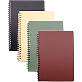 Yansanido Spiral Notebook, 4 Pcs 8.3 Inch x 5.9 Inch A5 Thick Plastic Hardcover 8mm Ruled 4 Color 80 Sheets -160 Pages Journals for Study and Notes (style 10-Wine Red,Brown,Green,ivory, A5)