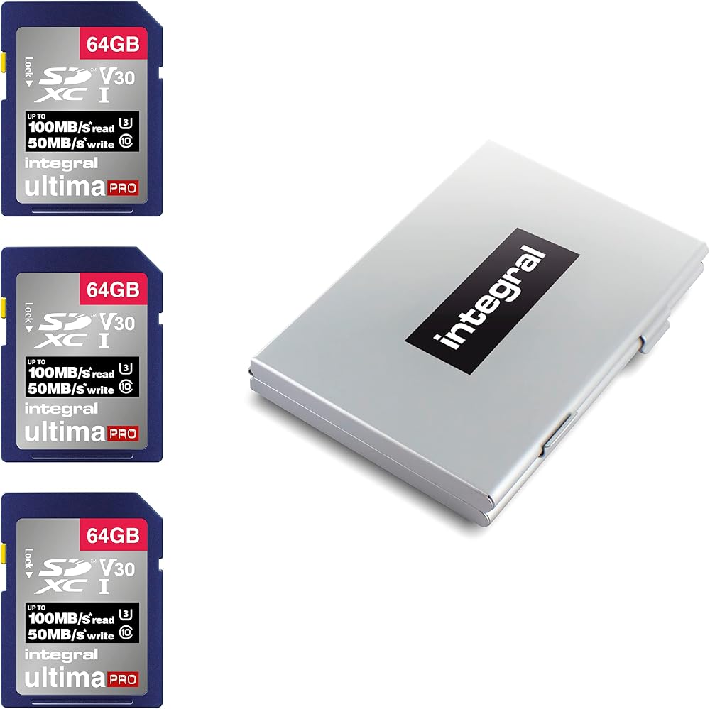 Integral 64GB SDXC Card U3 V30 UHS-I 100MB/s 4K Ultra-HD Memory Card - 3 Pack