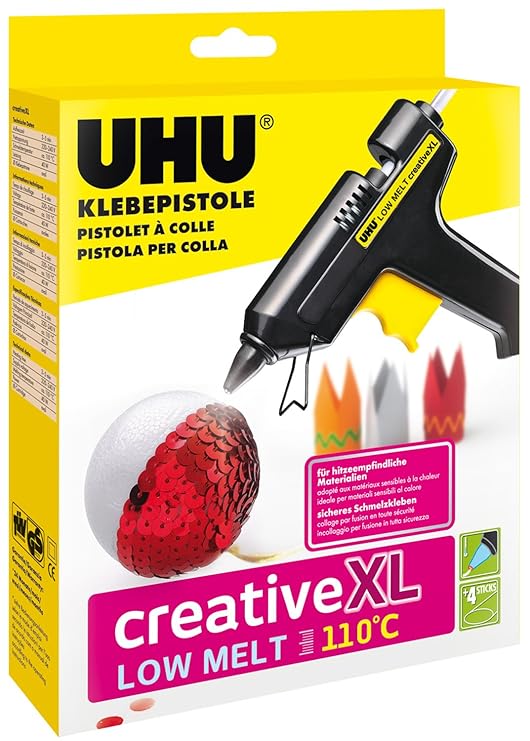 UHU Klebepistole Low Melt 110°C Creative XL, Niedrigtemperaturpistole für kreatives Arbeiten - auch geeignet für hitzeempfind