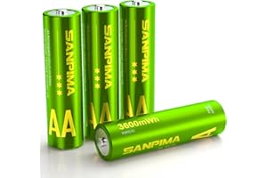 SANPIMA Rechargeable Lithium aa Batteries 4 Pack 1.5V 3600mWh High Capacity Lithium Batterie aa Constant Output Li-ion Double