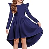 Arshiner Girls Dresses Ruffle Long Sleeve High Low Flowy Swing Casual Party Dresses with Pockets for 5-12 Y