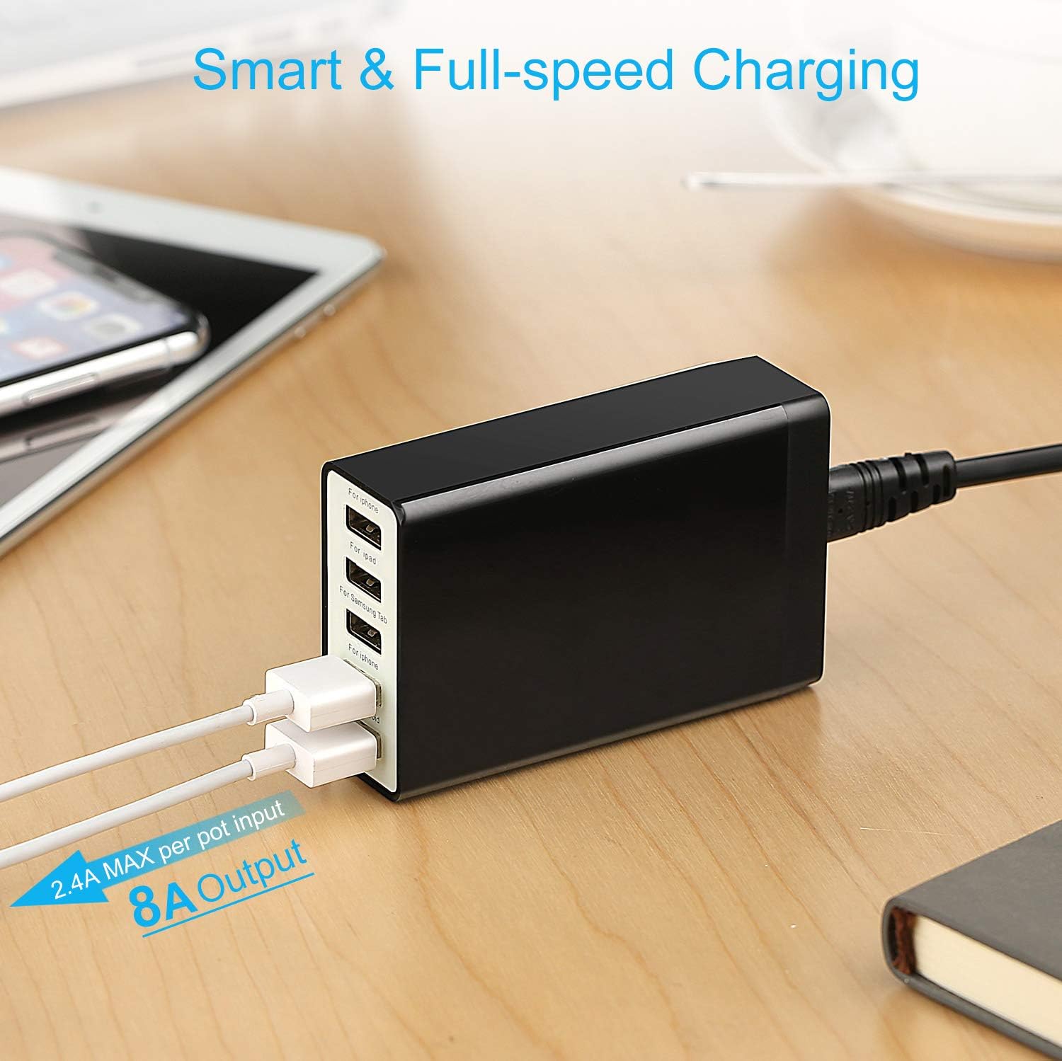 Pezin & Hulin USB Charger Multi Port Hub, 40W 8A Desktop USB Charging Station for Multiple Devices, Portable 5 Port USB Wall Charger Compatible with Cell Phone, Android Phone Product, Tablet and More: Electronics