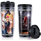 Lallisa 2 Pcs Photo Travel Mug with Picture Customized Tumblers Christmas Personalized Photo Stainless Steel Tumbler Insert Double Wall Mug for Christmas Wedding Xmas Birthday Gift (Stylish,14 oz)