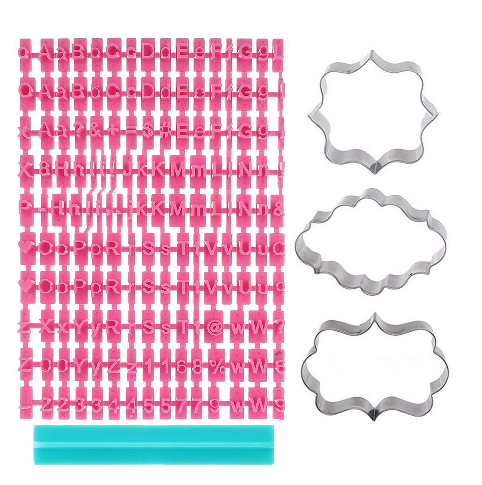 Alphabet Cookie Stamp Set, 150pcs Alphabet Number Letter Punctuation Stamps Cookie Biscuit Fondant Stamp Embosser with 3pcs Stainless Steel Cookie Cutters Biscuit Cutter Mould for DIY Baking
