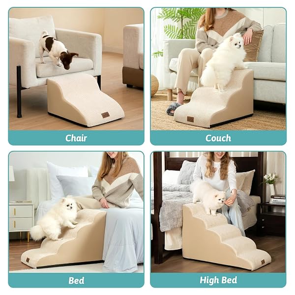 COZY KISS DOG STAIRS FOR SMALL DOG 19.7″ H, 4 STEP PET RAMP FOR BED