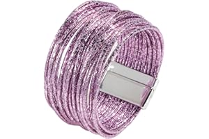 KunBead Leather Sparkly Wrap Bracelets for Women Handmade Braided Boho Multilayer Bracelet Wristband Cuff Bangle Boho Bohemian