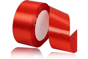 AHOMAME Red Satin Ribbon 1-1/2 Inches x 25 Yards, Solid Color Fabric Ribbon for Gift Wrapping, Crafts, Hair Bows Making, Wreath, Wedding Party Decoration and Sewing Projects
