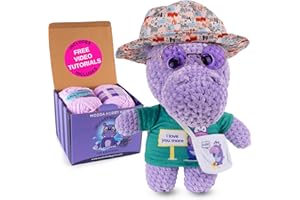 MODDA Crochet Kit for Beginners - Beginner Crochet Starter Kit with Step-by-Step Video Tutorials, Learn to Crochet Kits for Adults and Kids, Amigurumi Crocheting Animals Kits, Crochet Hippo Kit