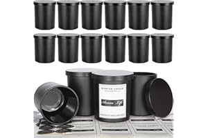 Creahaus 10oz, 16 Pack Thick Candle Jars with Metal Lids for Making Candles, Bulk Matte Black Empty Glass Candle Containers & Sticky Labels, Warming Labels Kit, Heat Resistant Candle Vessels