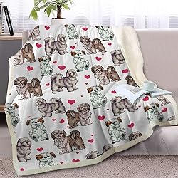 BlessLiving Red Hearts Dog Print Sherpa Blanket