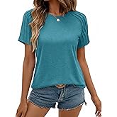 TICTICMIMI Women's Summer Short Sleeve Tops Crewneck Pleated T Shirts Casual Tees