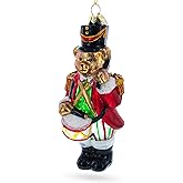 Teddy Bear Drummer Blown Glass Christmas Ornament