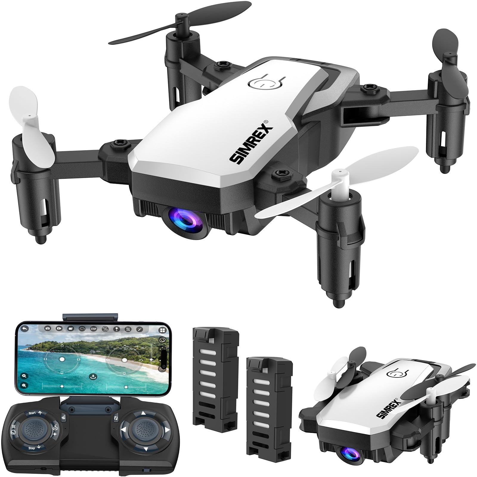 Photo 1 of SIMREX X300C Mini Drone with Camera 720P HD FPV, RC Quadcopter Foldable Drone, Drone With Altitude Hold, 3D Flip, Headless Mode, Gravity Control and 2 Batteries, Gifts for Kids, Adults, Beginner