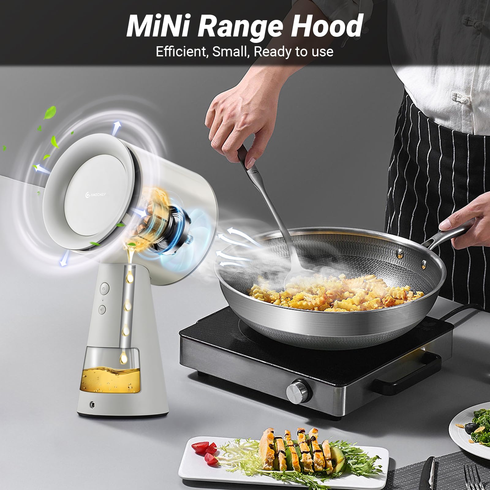 AMZCHEF Portable Range Hood, Desktop Exhaust Fan with 3 Speed Range Hood,Low Noise Large Oil Collection Cup,Detachable Aluminum Filter, Portable Kitchen Exhaust Fan for Indoor BBQ, Hot Pot-wc