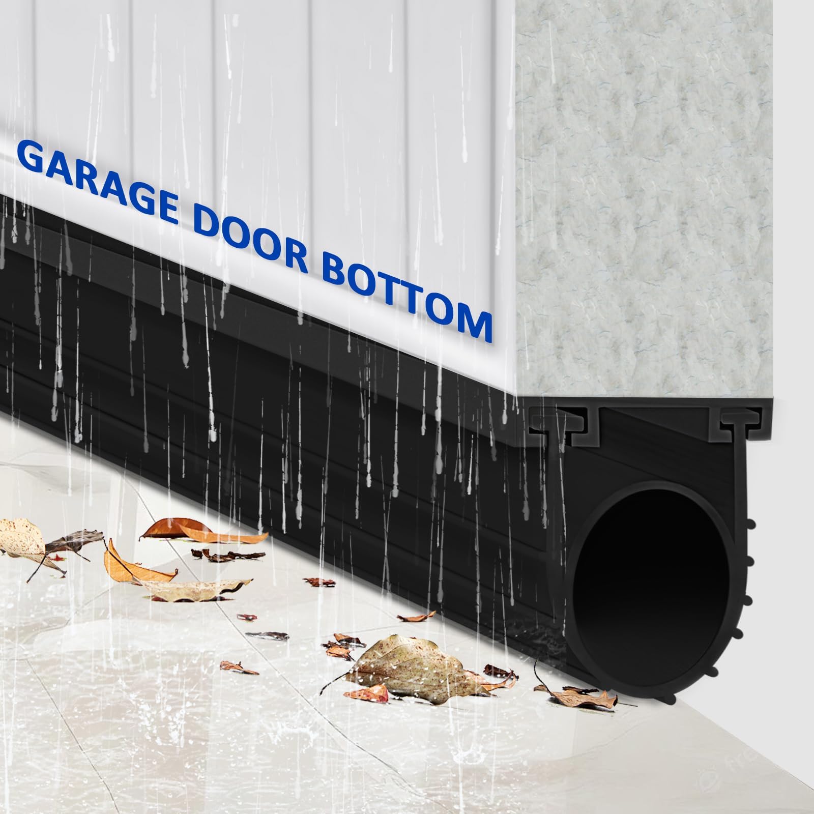 DGSL Garage Door Seals Bottom Rubber Weather Stripping Kit Seal Strip Replacement, Universal Weatherproof Threshold Buffering Sealing Rubber 5/16 Inch T Ends (16 Ft, Black)