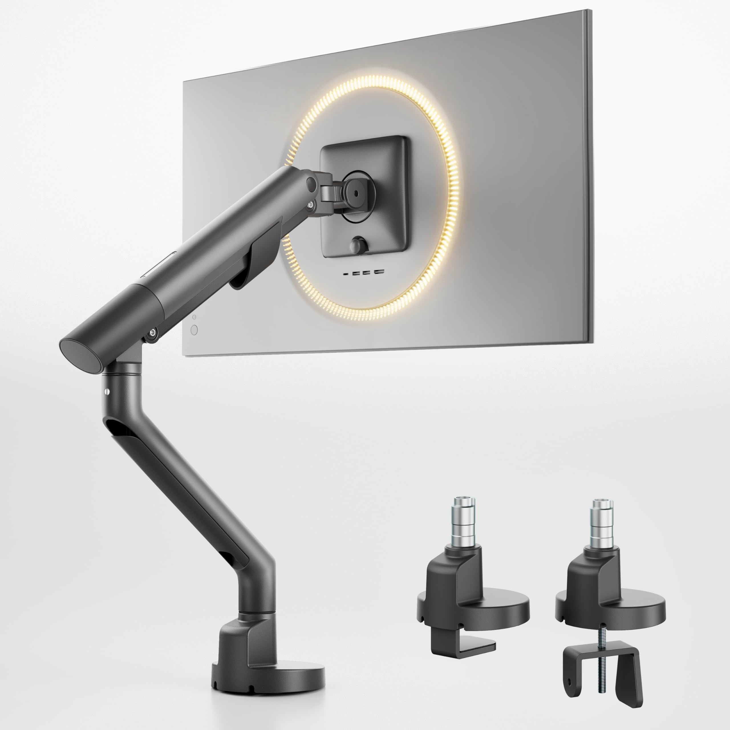 Photo 1 of **FACTORY SEALED** monTEK Heavy Duty Single Monitor Arm for 17-40 Inch Screens, Full Motion Monitor Mount Up to 24.3lbs, Aluminum Monitor Stand with VESA 75/100mm, C-Clamp/Grommet Base for Curved Screens, Gray