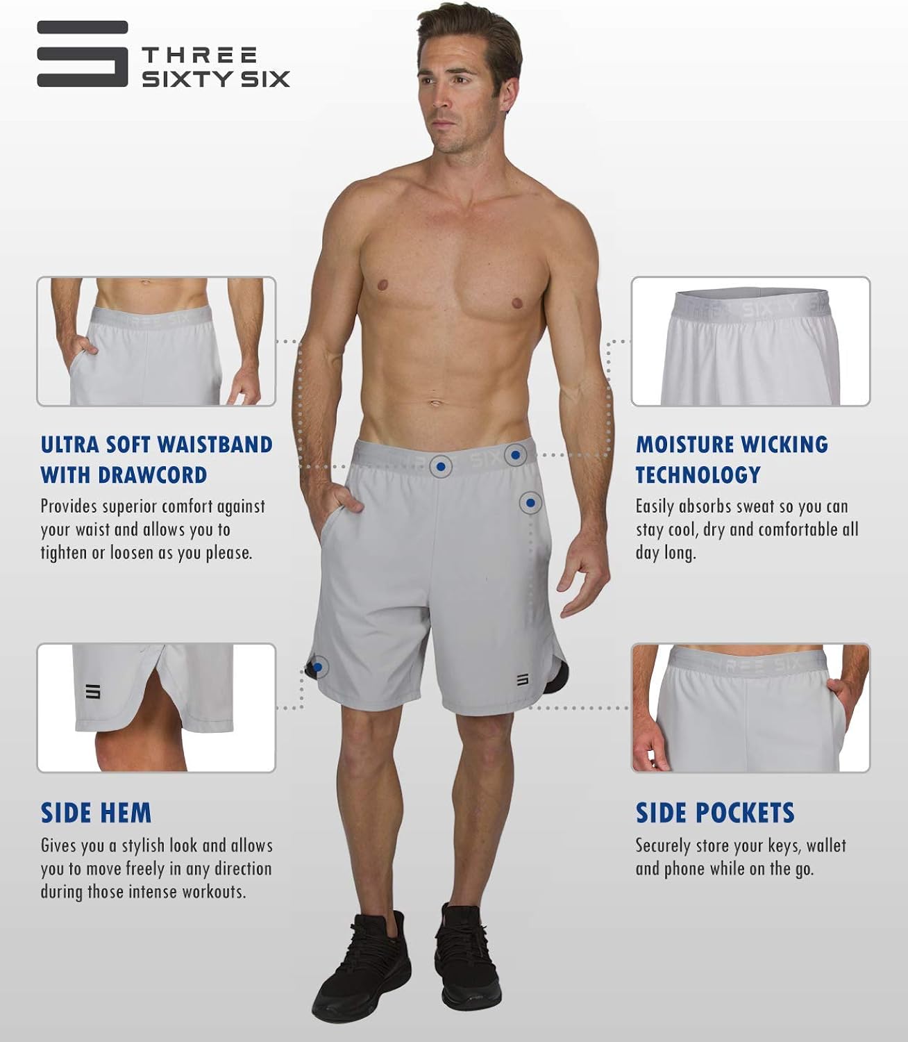 Dry FIT Gym Shorts for Men - Mens Workout Running Shorts - Moisture Wicking with Pockets and Side Hem: Clothing