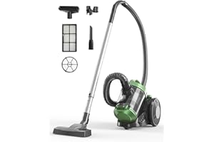 HAWKAM Bagless Canister Vacuum Cleaner, 1200W Adjustable Suction Power,Portable & Powerful Corded Vacuum Cleaner, 7 in 1 Lightweight Vacuum, Easy-to-Clean Dust Container for Home, Hard Floors, Pet Hair