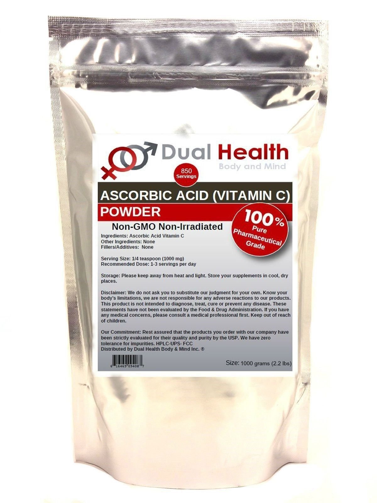 Pure Ascorbic Acid (1 Kilogram (2.2 lb)) Vitamin C Powder Bulk
