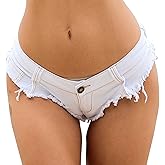 FEOYA Women's Low Rise Denim Shorts Sexy Cut Off Mini Hot Pants Lace Up Frayed Cheeky Booty Shorts Clubwear